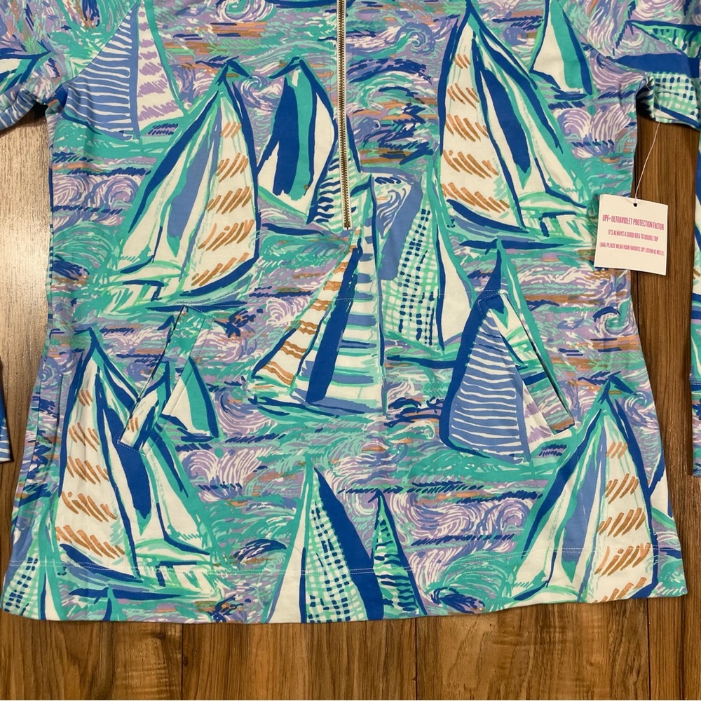 Lilly Pulitzer Skipper Popover Aboat Time Boats Sz Large NWOT Blue Quarter Zip - Picture 3 of 9
